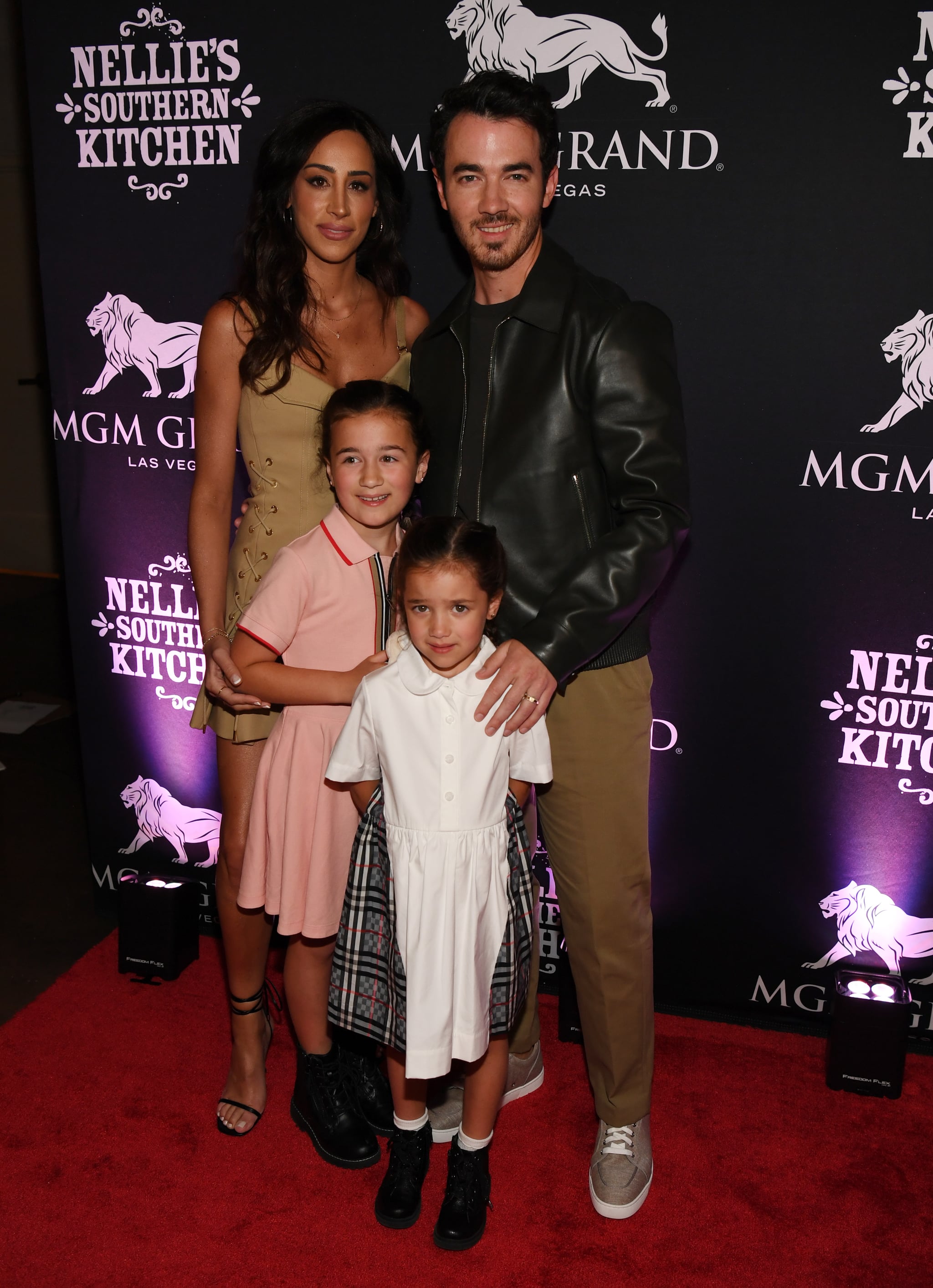 LAS VEGAS, NEVADA - JUNE 04: Danielle Jonas, Kevin Jonas, Alena Rose Jonas and Valentina Angelina Jonas arrive at the grand opening of their family restaurant Nellie's Southern Kitchen at MGM Grand on June 04, 2022 in Las Vegas, Nevada. (Photo by Denise Truscello/Getty Images for Nellie's Southern Kitchen)