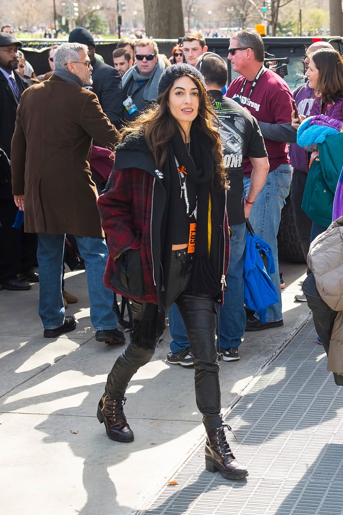 Amal Clooney Wearing Plaid Jacket