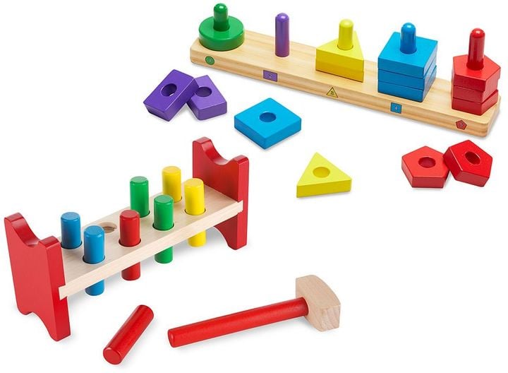 Pound-A-Peg and Stack & Sort Board Classic Wooden Toy Bundle