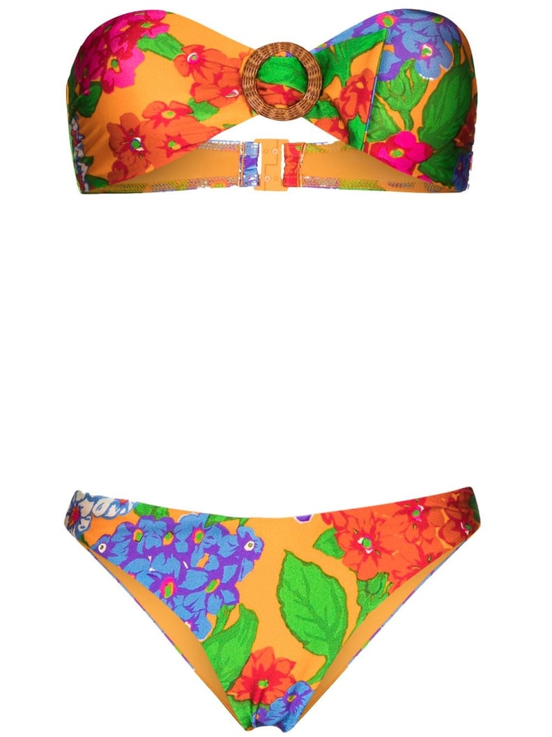 Zimmermann Riders Embellished Floral Print Bandeau Bikini