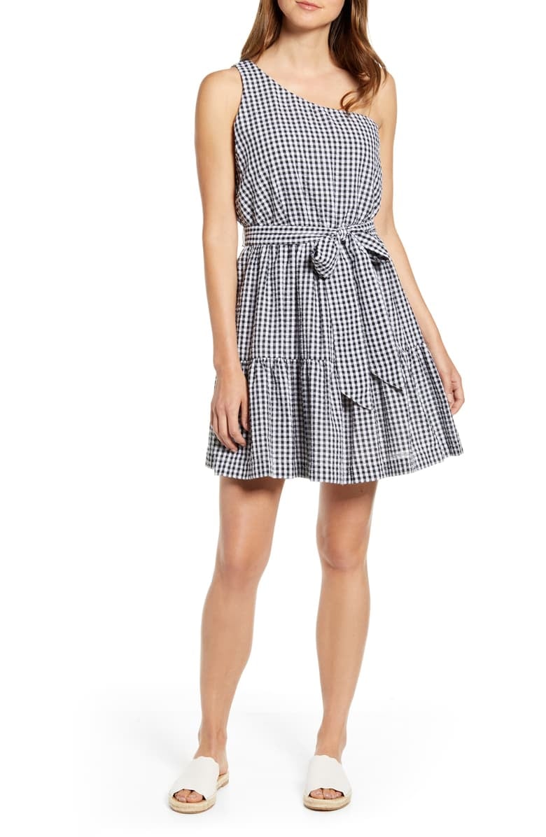 Gingham one on sale shoulder dress