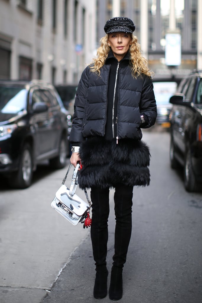 Complete your outfit with a sleek puffer and thigh-high boots.