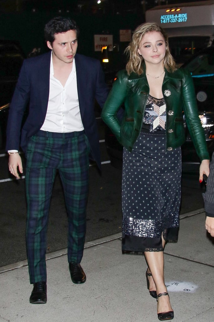 When Chloë Coordinated Her Green Moto Jacket With Brooklyn's Plaid