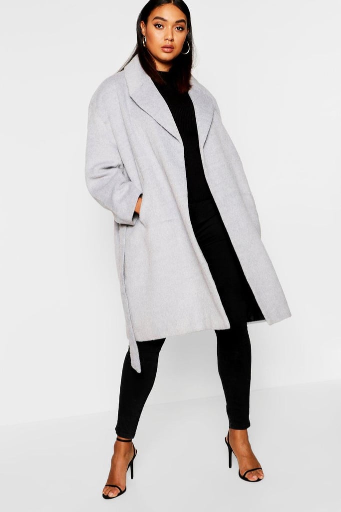 Boohoo Plus Belted Wool Look Coat