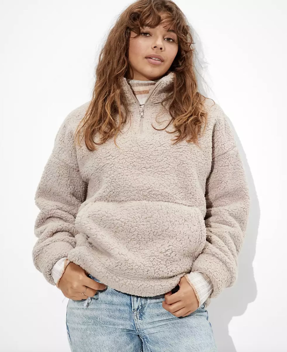 AE Cosy Sherpa Quarter Zip Sweatshirt 21 Trendy American Eagle