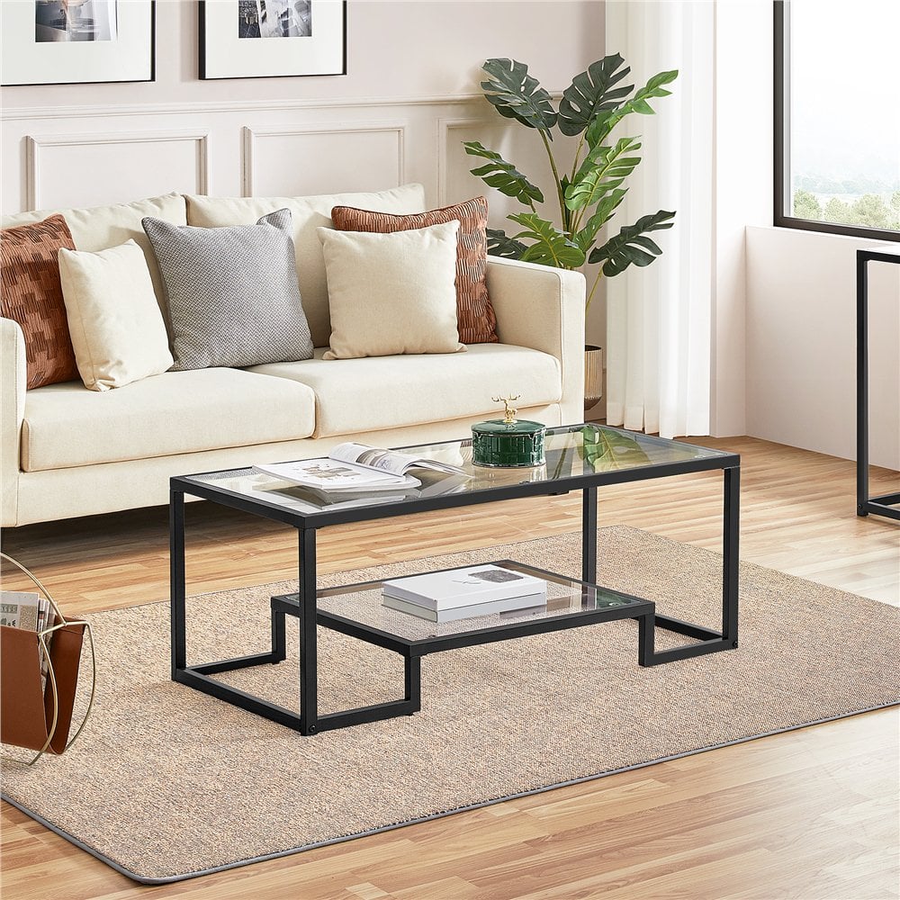 Ember Interiors Modern Glass Coffee Table with Metal Frame