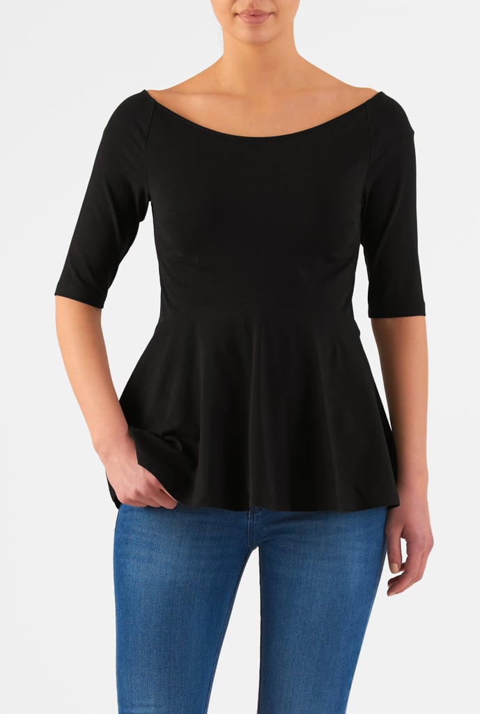 Wide Boat Neck Cotton Knit Peplum Top