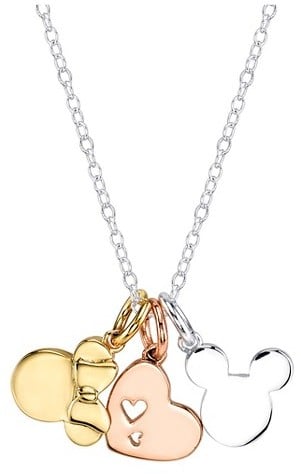 Disney Women's Silver Plated Minnie and Mickey Heart Necklace in Silver Plating - Silver/Gold (18") ($20.49)
