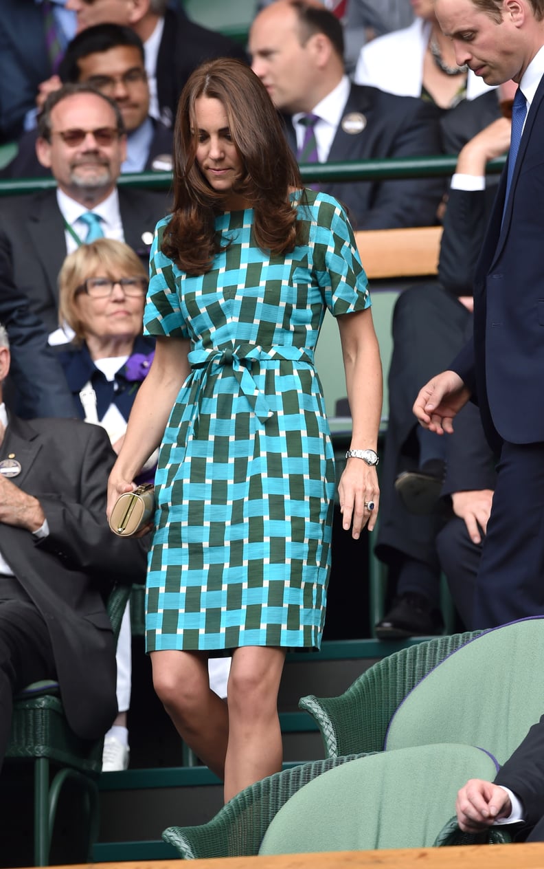 Kate Watched Federer and Djokovic Play at Wimbledon Wearing a Bright Teal Jonathan Saunders Dress