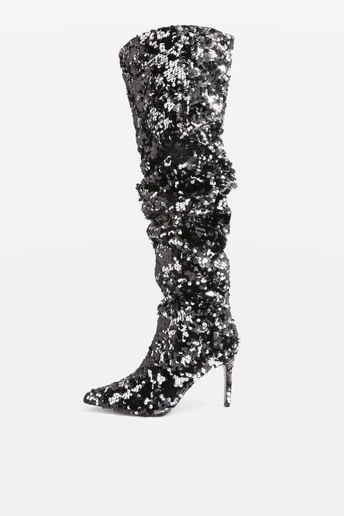 Topshop Bejeweled Knee-High Sequin Boots