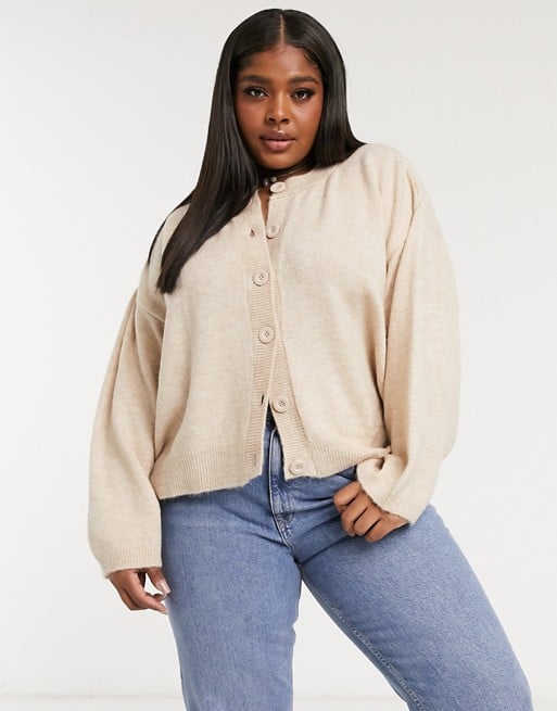 ASOS Design Curve Fluffy Cardigan With Crew Neck