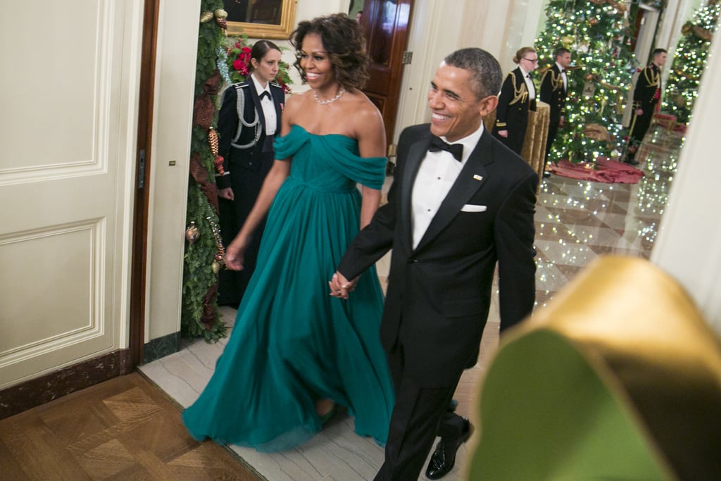 Wearing Marchesa to host the Kennedy Center honorees with President Obama in December 2013.