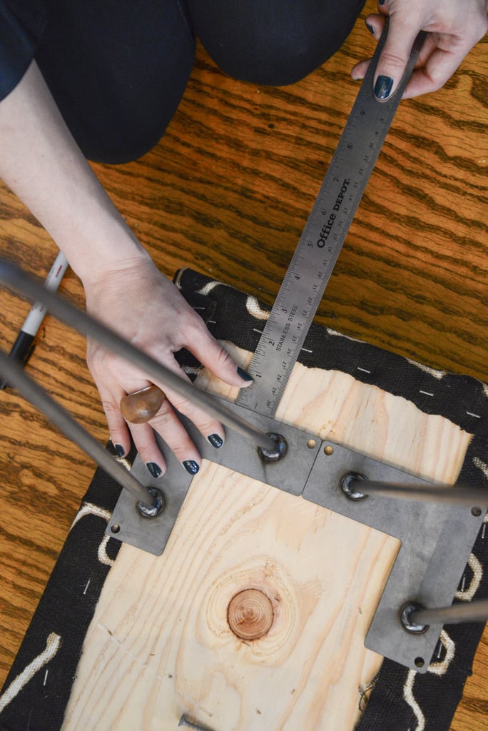 Place your hairpin legs about 3" from the edge of the bench for stability. Place your hairpin legs about 3" from the edge of the bench for stability.