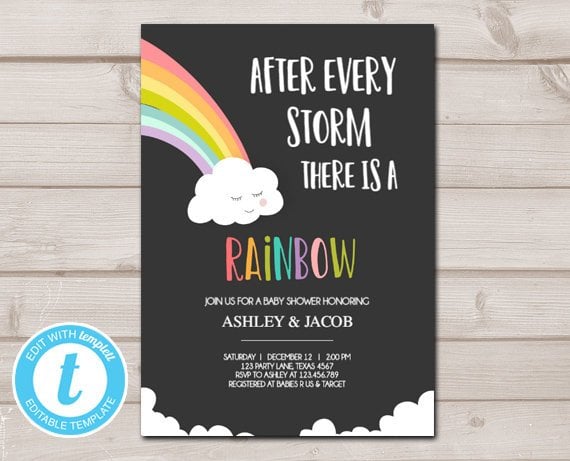 rainbow baby shower invitations  bright and cheery rainbow