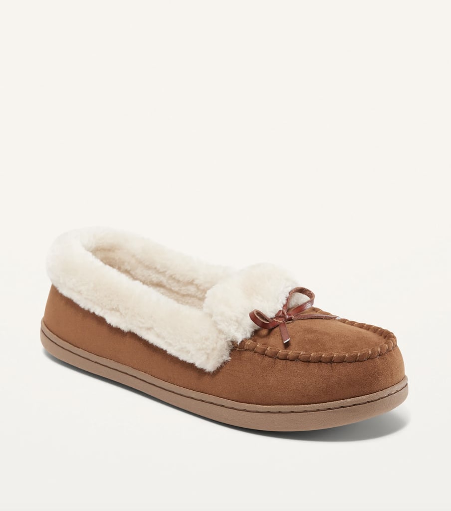 Faux-Suede Sherpa-Lined Moccasin Slippers