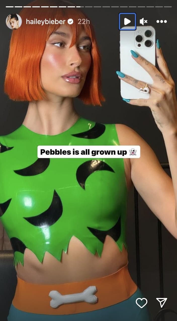 Hailey Bieber's Pebbles Flintstone Halloween Costume