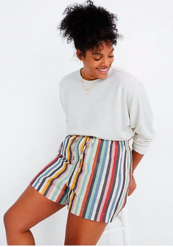 Madewell Smocked-Waist Pull-On Shorts in Rainbow Stripe