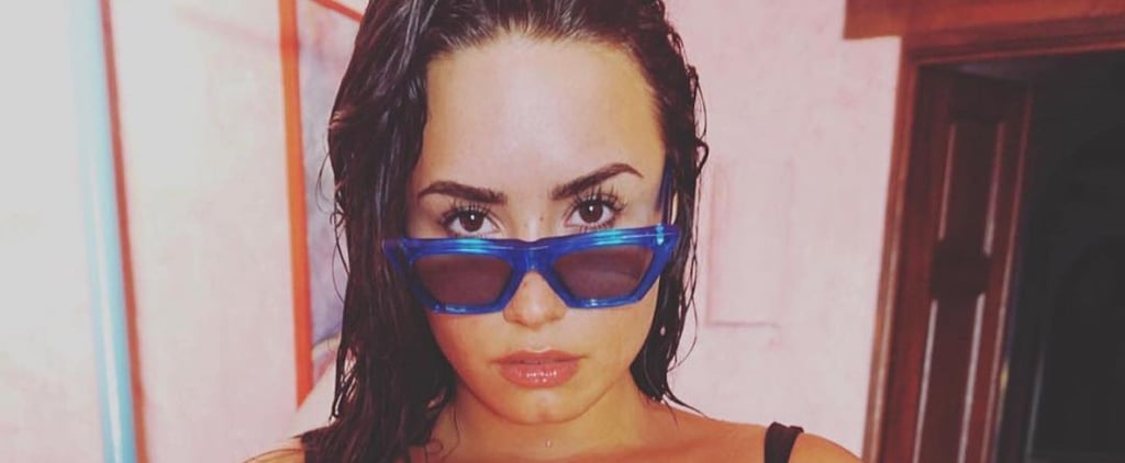 Demi Lovato Wearing Black Pineapple-Print One-Piece