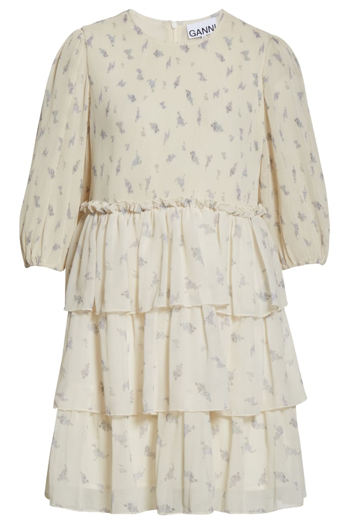 Ganni Floral Print Tiered Georgette Minidress