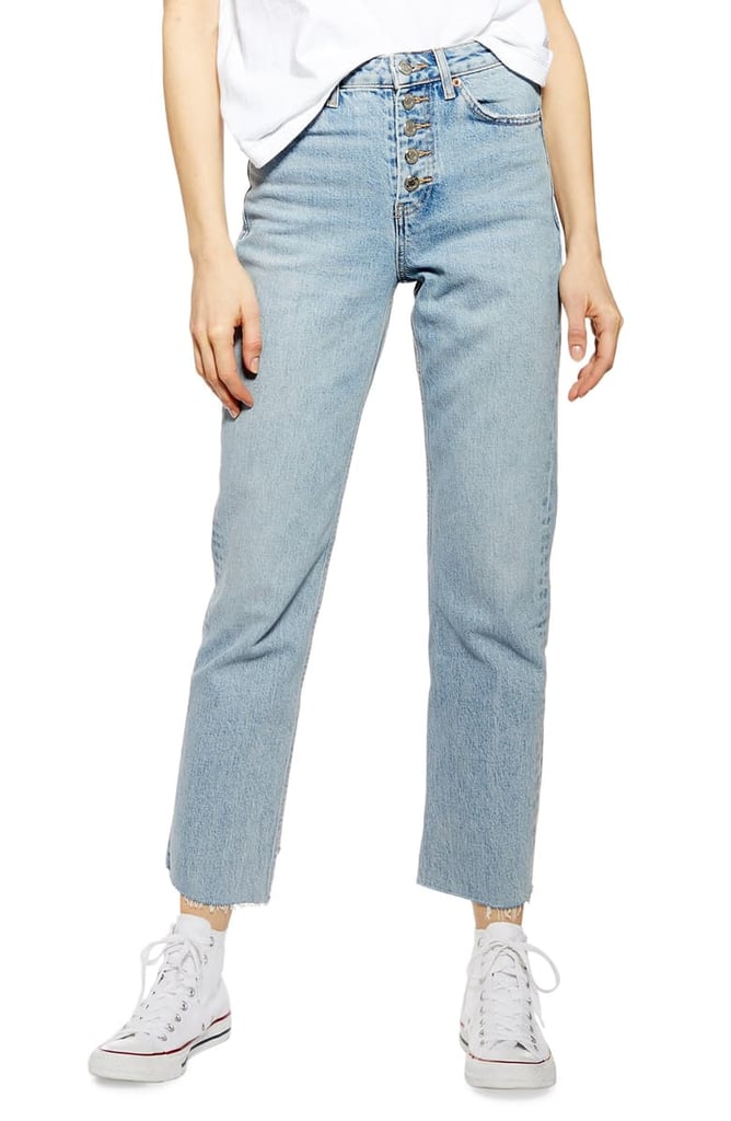 Topshop High-Waist Button Fly Straight-Leg Jeans