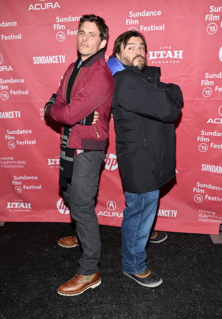 James Marsden and Jack Black goofed around on the red carpet at the premiere of The D Train.