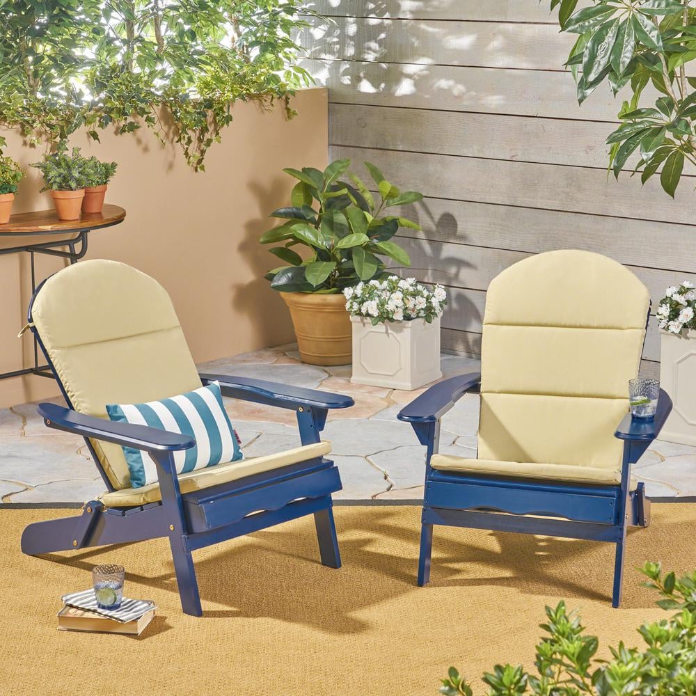 Folding Wood Adirondack Chairs With Khaki Cushions