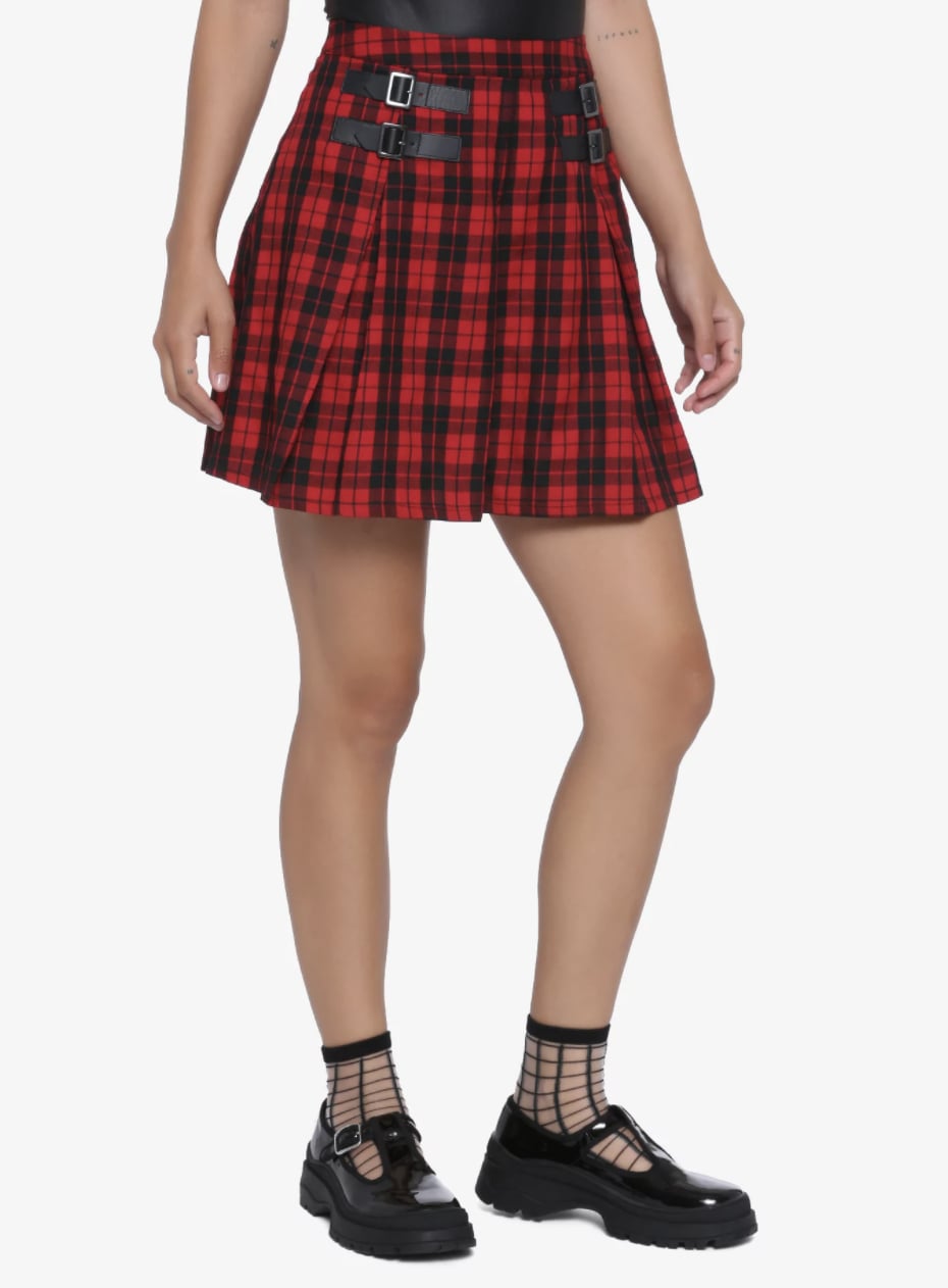 Plaid skirt with buckle clearance