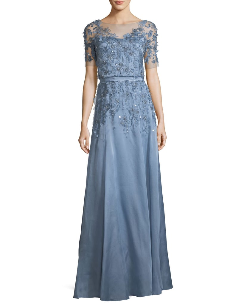 Jenny Packham 3-D Floral Embroidered Evening Gown