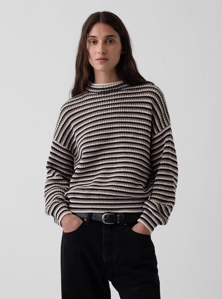 Gap 100% Cotton Oversized Rollneck Sweater ($100)
There's no competition when it comes to naming the items I reach for the most during cooler seasons — it's always my sweaters. This classic rollneck design feels timeless while still playing into the striped print trend. At a bit of a higher price point, you can count on this investment sticking around for many seasons to come.