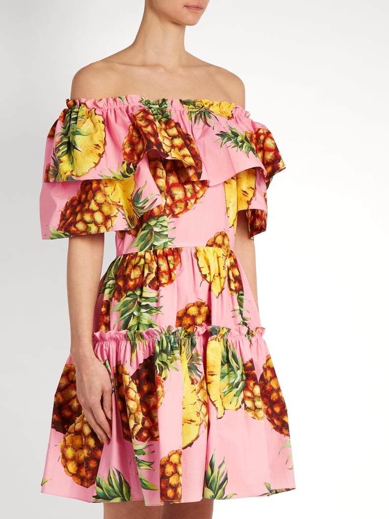 Dolce & Gabbana Pineapple-Print Ruffled-Panel Cotton Dress