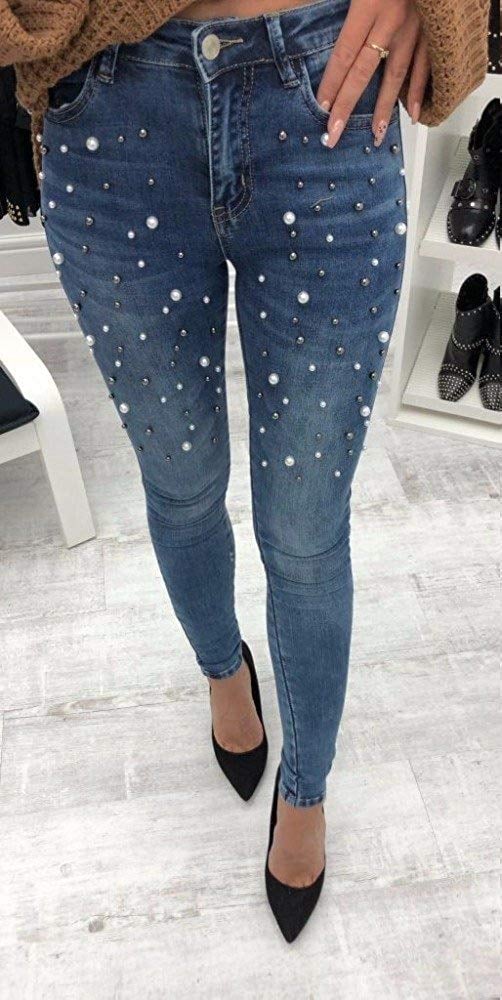 Classic High-Waist Slimming Pearl Jeggings Skinny Jeans