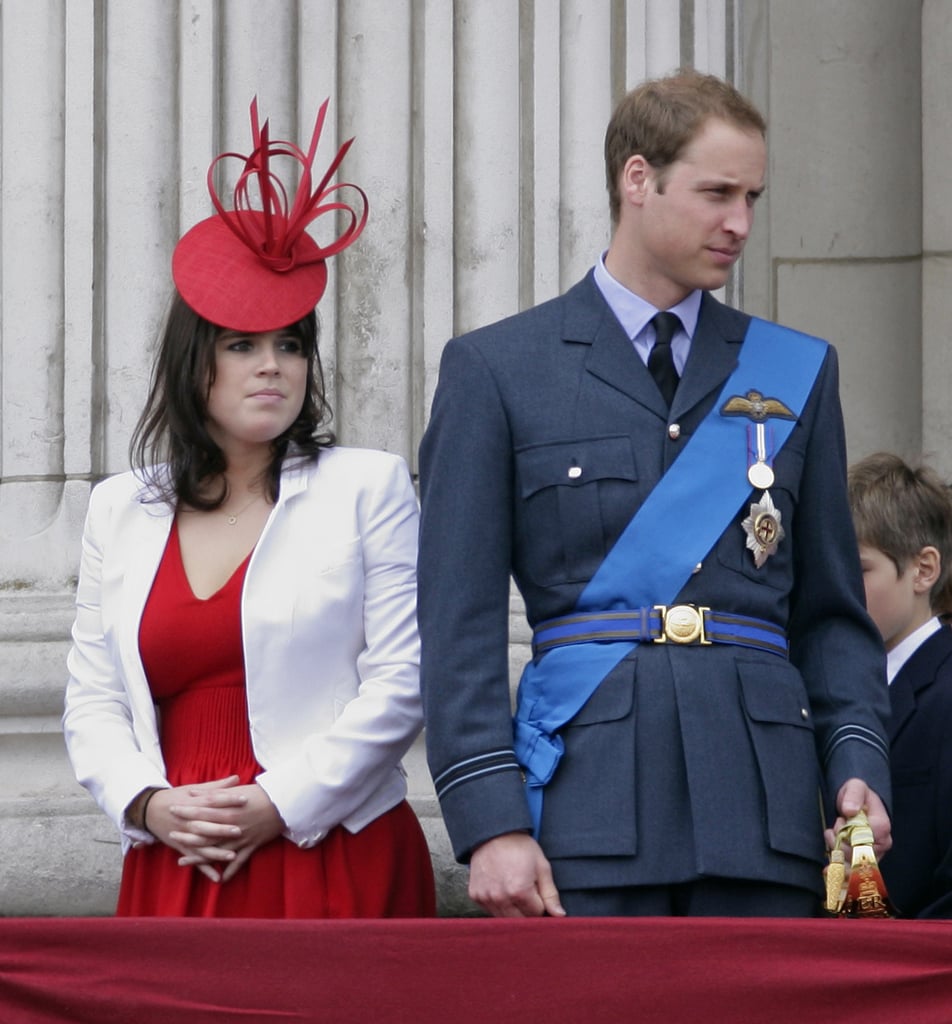 Princess Eugenie and her older cousin Prince William watched the fly-past for the annual Trooping the Colour ceremony in June 2010.