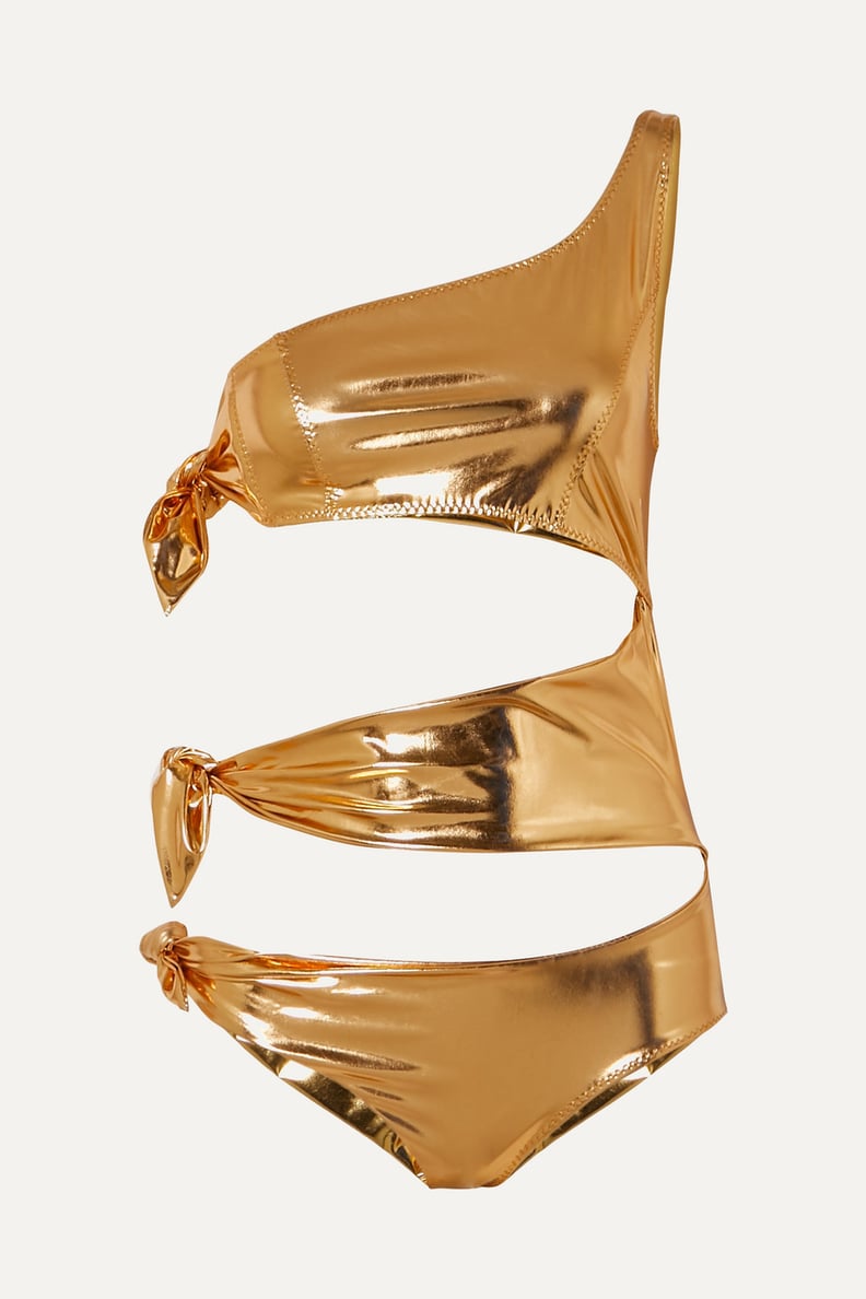 Lisa Marie Fernandez Bianca One-Shoulder Cutout Metallic Stretch-PVC Swimsuit