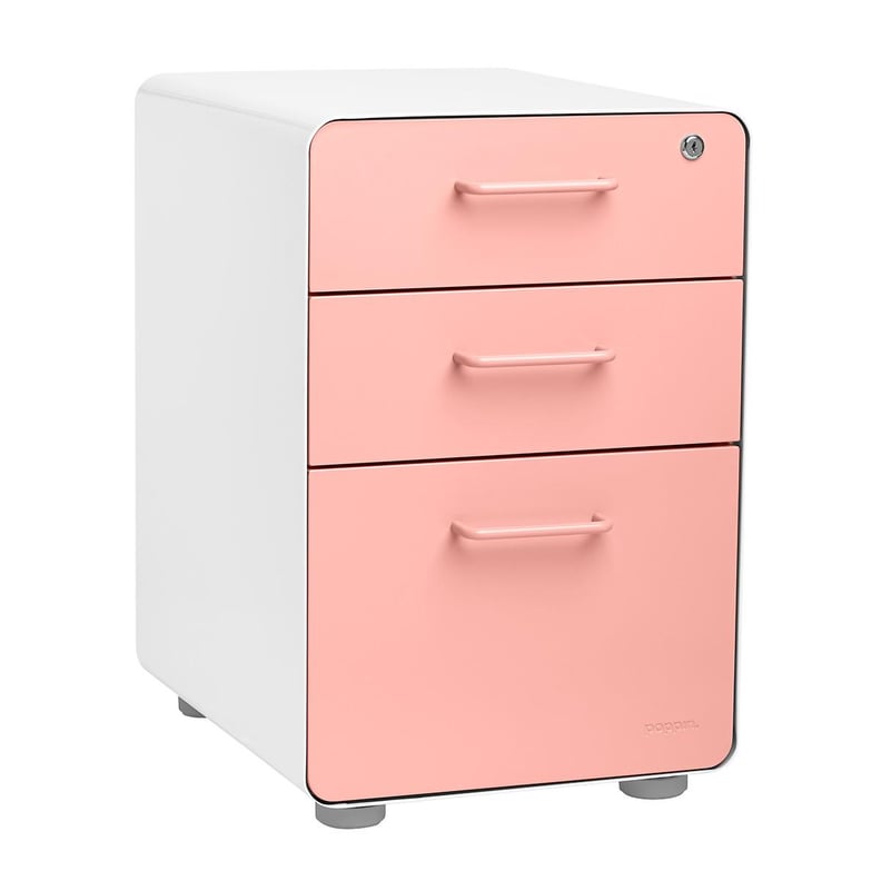 Poppin Blush Three-Drawer Stow Locking Filing Cabinet