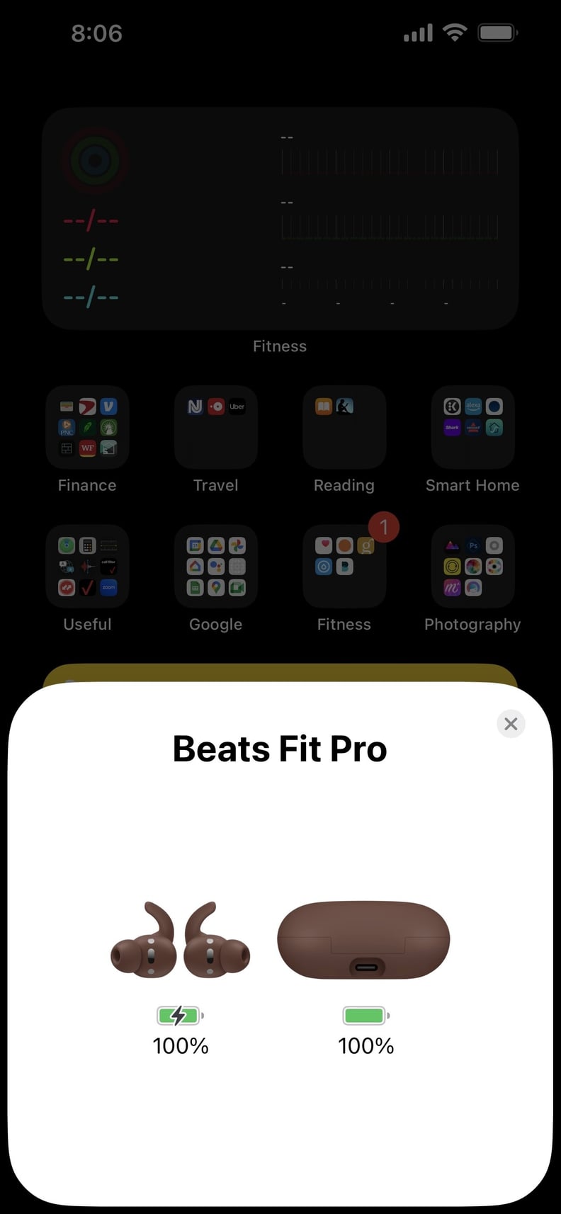 Screenshot of the seamless connection of the Beats Fit Pro Earbuds to my iPhone.