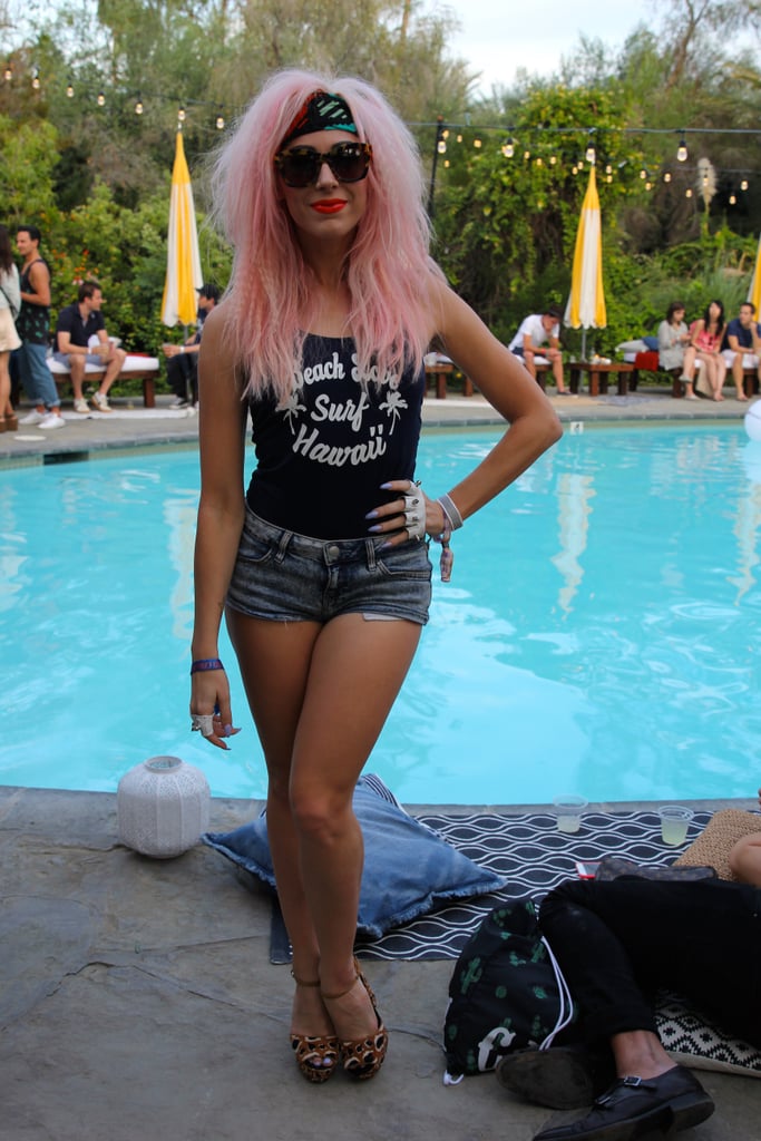 Bonnie McKee's edgy look was complete with pastel touches: a crimped sherbet hairstyle and periwinkle nails.