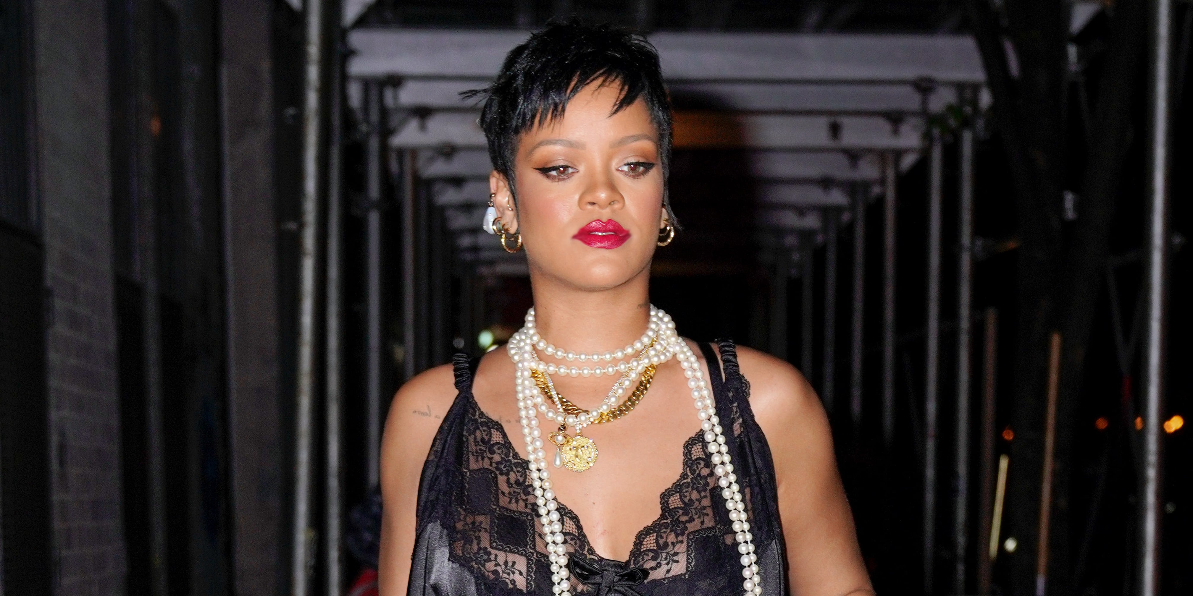 Rihanna Wears Black Lace Slip Dress For Dinner in NYC | PS Fashion