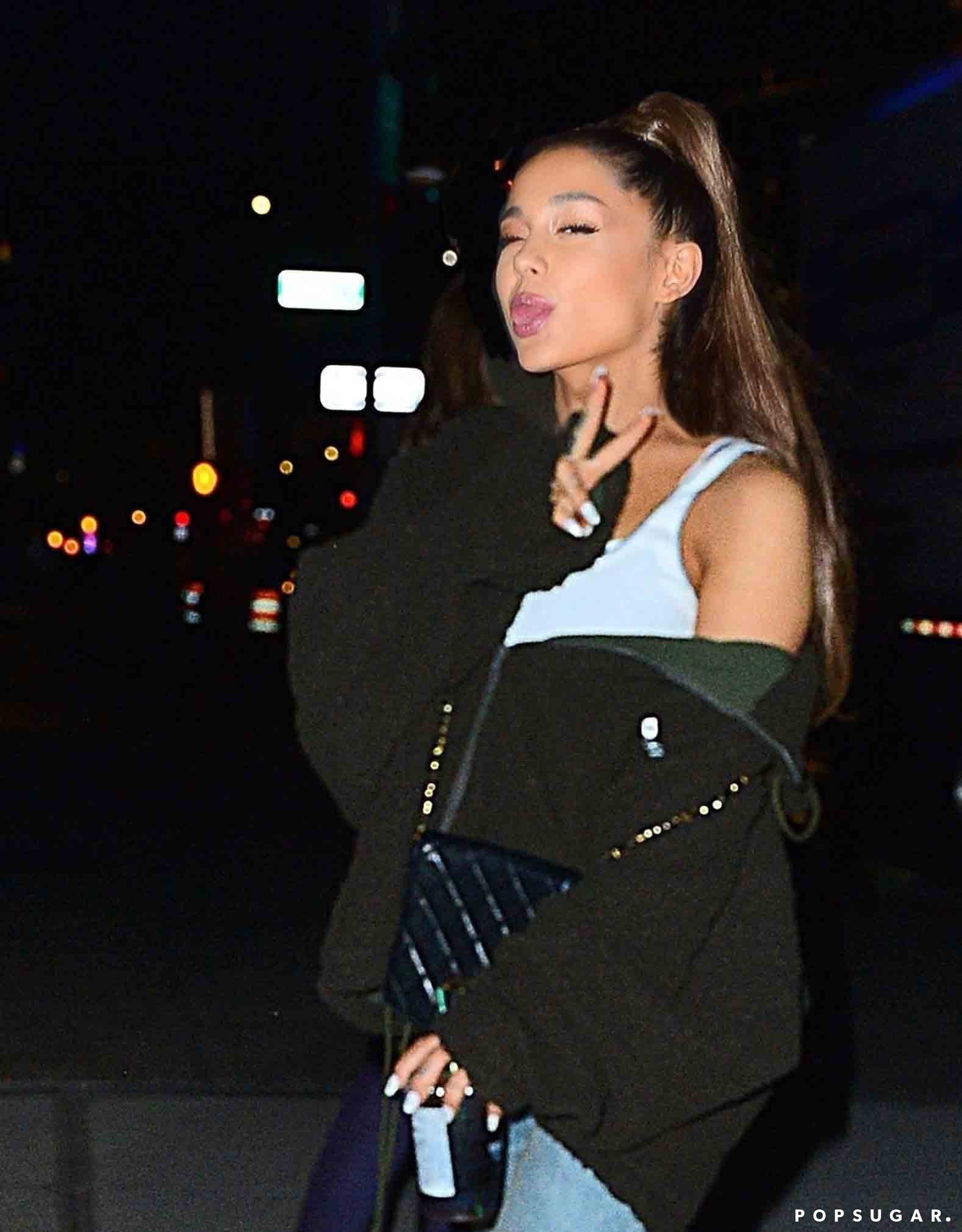 Ariana Grande Green Teddy Bear Jacket October 2018 POPSUGAR