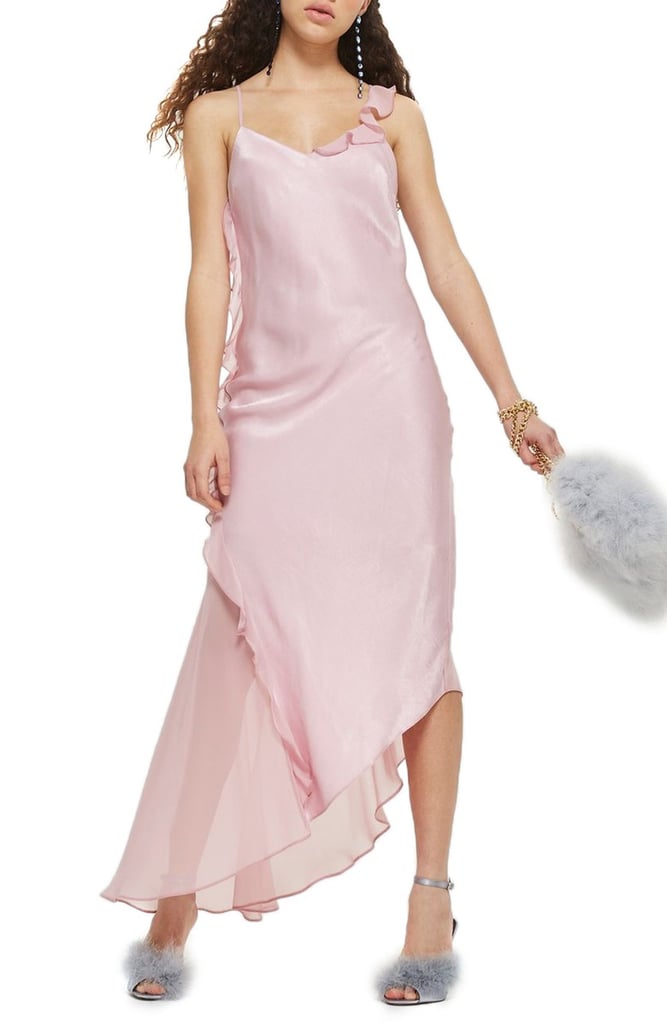 Topshop Asymmetrical Frill Maxi Dress