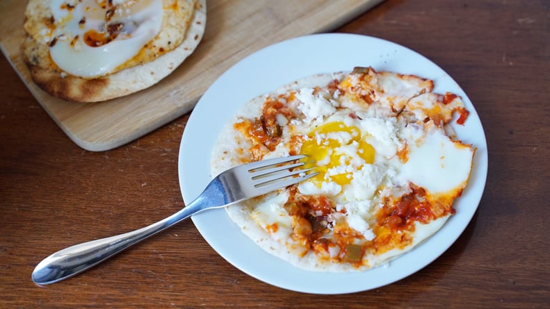 feta fried egg with fire-roasted tomatoes
