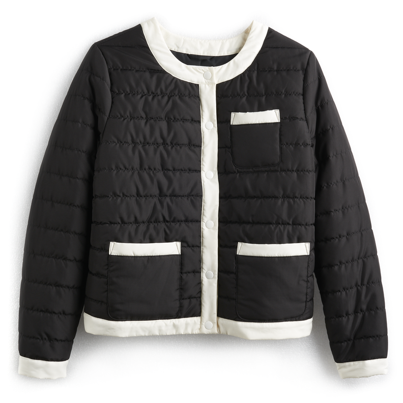 Colorblock Puffer Jacket in Jet Black