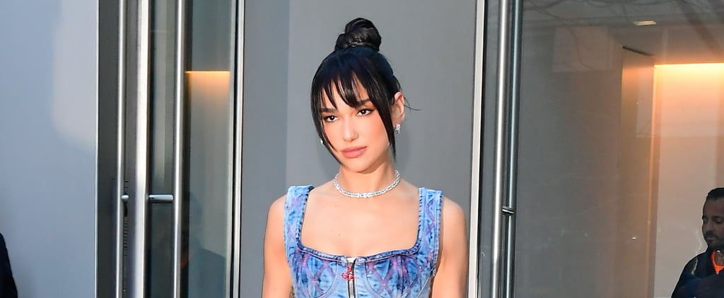 Dua Lipa Wears Low-Rise Denim Miniskirt From Diesel