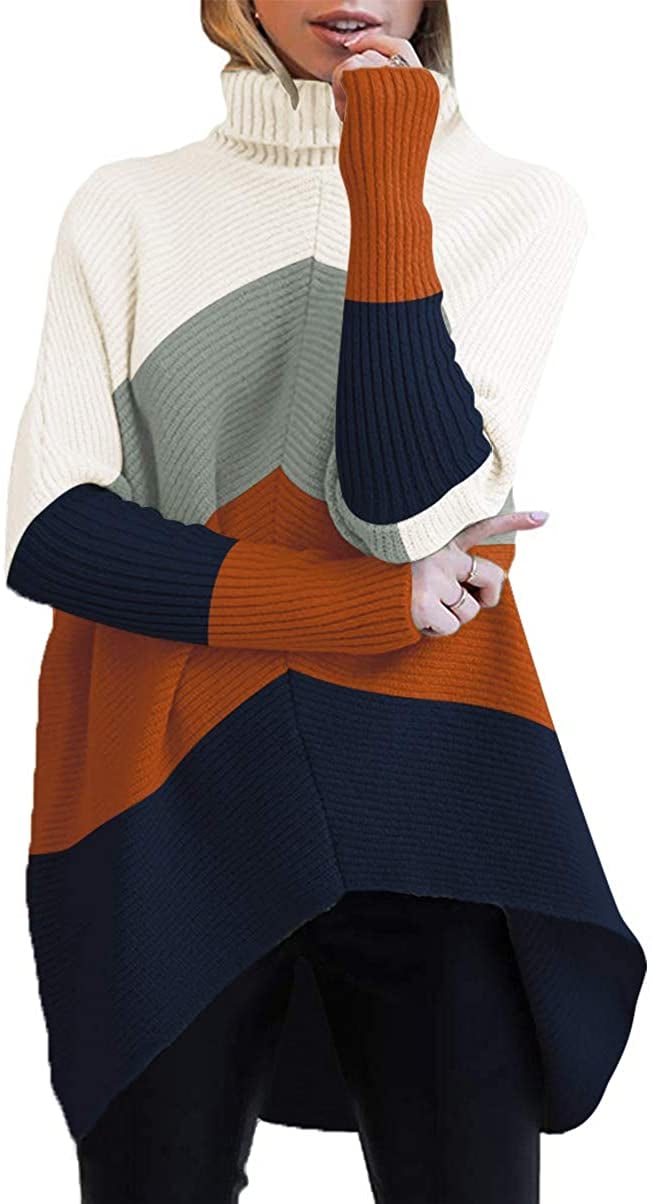 Turtleneck Long Sleeve Sweater in Color Block
