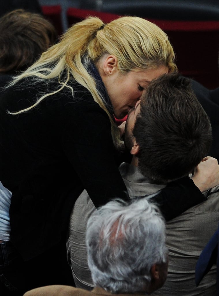 Shakira kissed Barcelona player Gerard Piqué during the La Liga match in Barcelona in April 2011.
