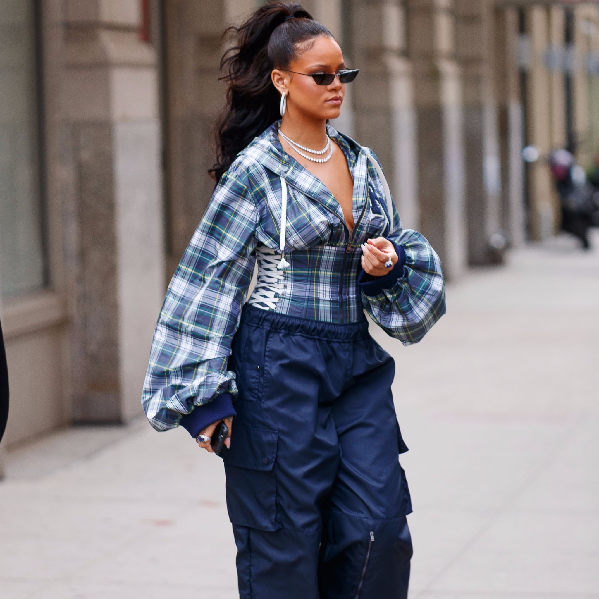 Rihanna Wearing Blue Fenty Puma Track 