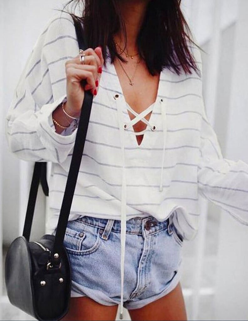 USGreatgorgeous Lace-Up V Striped Top