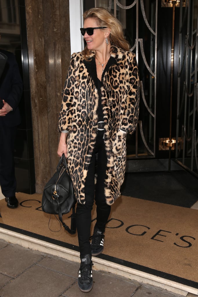 Back in September 2015, the model wrapped up in a leopard print coat.
