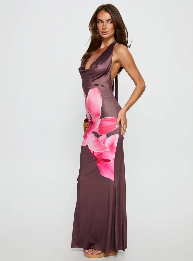 Princess Polly Raleina Halter Cowl Neck Maxi Dress Brown Floral