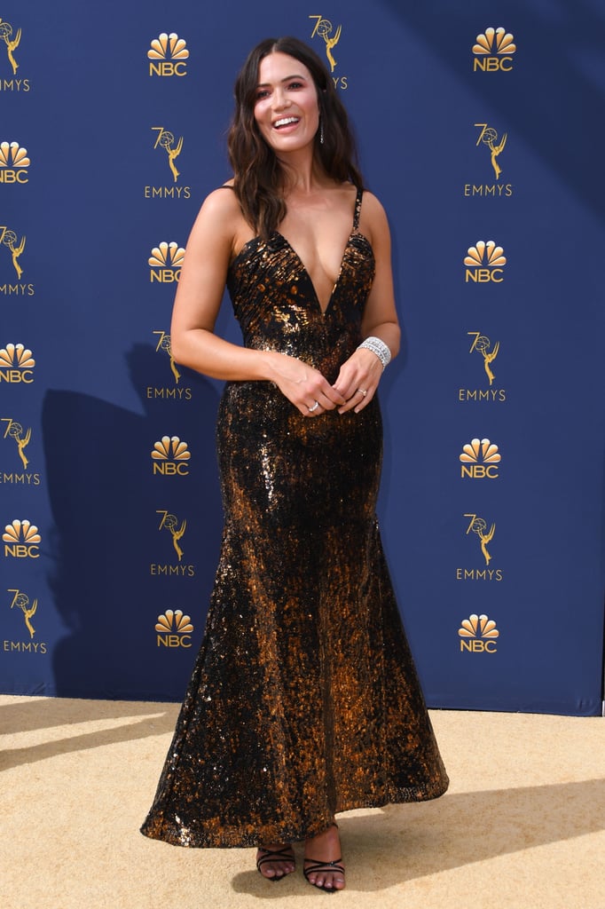 Mandy Moore Gold Rodarte Dress at the 2018 Emmys