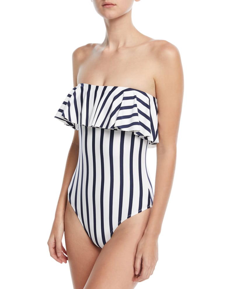 Milly Strapless Ruffle-Top Striped One-Piece Swimsuit